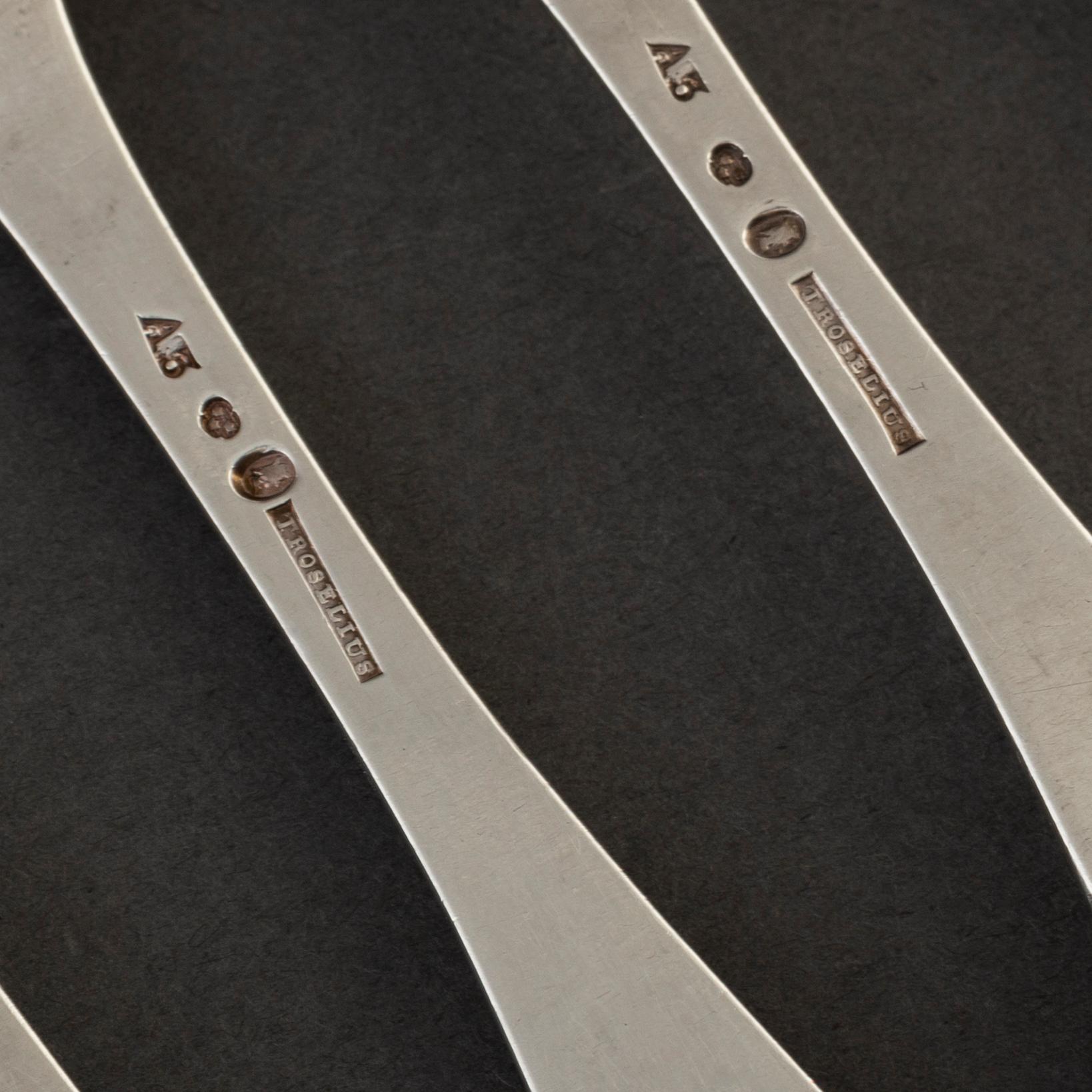 JONAS TROSELIUS, gafflar 5 st, silver, Stockholm 1807.