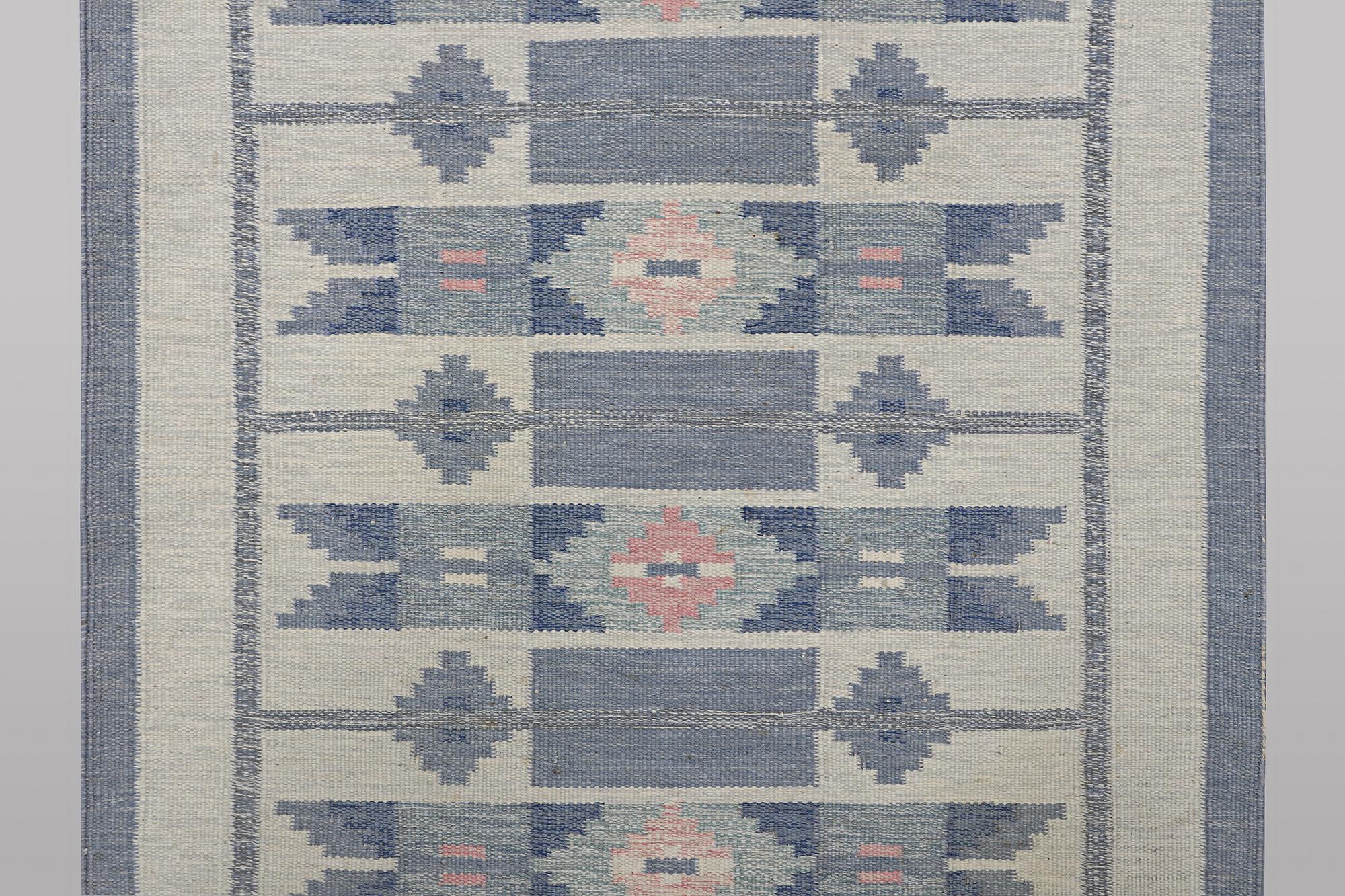 Ingegred Silow, a flat weave carpet, signed IS, ca 197 x 137 cm.