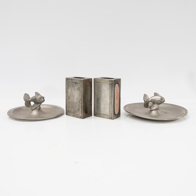 Just Andersen, A group of tin objects, 4 pcs, Denmark, first half of the 20th century.