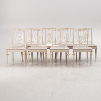 Eight Gustavian style chairs, Sweden, mid20th century/second half of the 20th century.