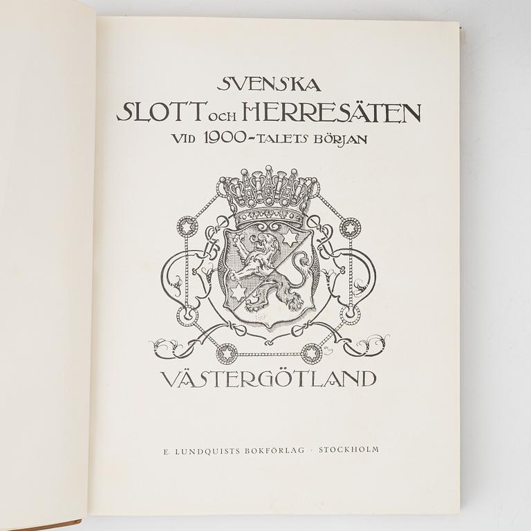 "Svenska slott och herresäten vid 1900-talets början", 5 vol, Stockholm 1908-14; samt Ny följd 4 vol, Stockholm 1918-23.