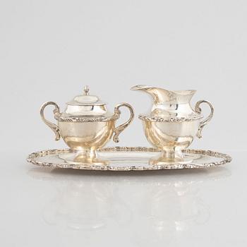 Juveto Lopex Reyes, a sterling silver sugar bowl, creamer and tray, Mexico City, Mexico, mid20th century.