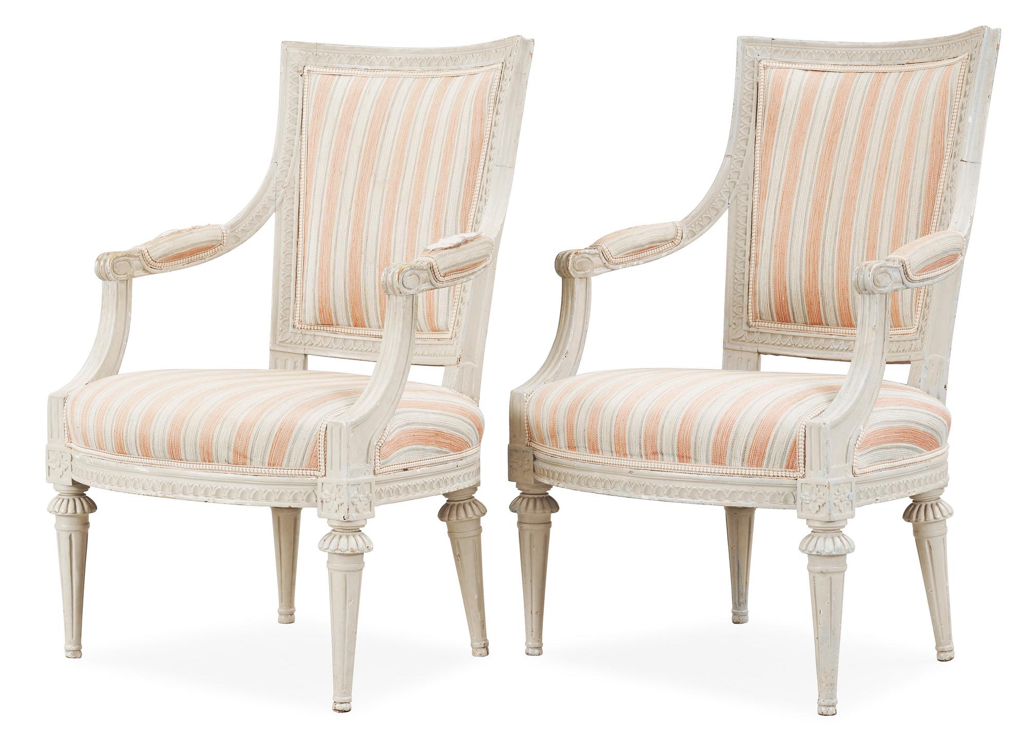 A pair of Gustavian armchairs by M. Lundberg, master 1775.