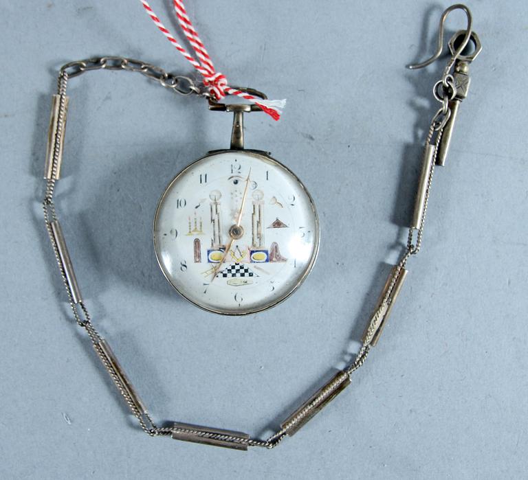 FICKUR, sk frimurarur, silver, London, England, 1700/1800-tal.