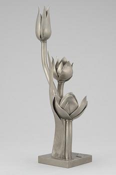 A Björn Trägårdh pewter candelabrum for three candles in the shape of tulips, Svenskt Tenn, Stockholm 1929.