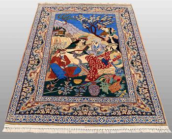 A RUG, Figural Esfahan, part silk, ca 165 x 107 cm.