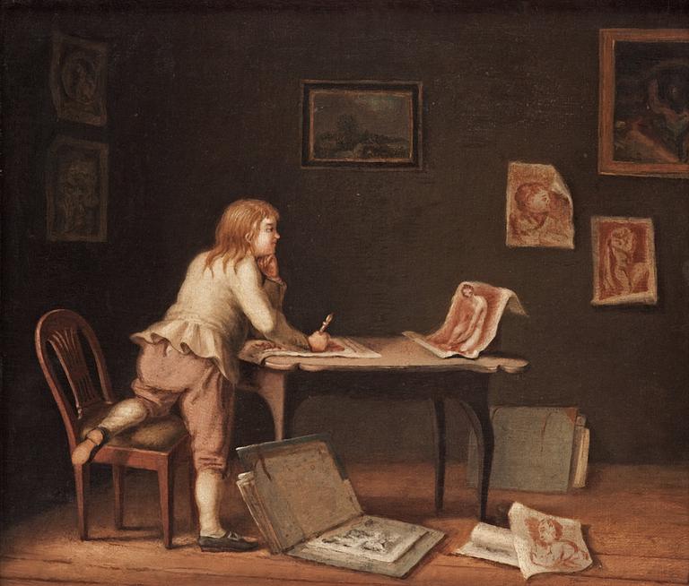 Pehr Hilleström, "Gosse som tecknar med rödkrita" (Young boy draws with a red crayon).