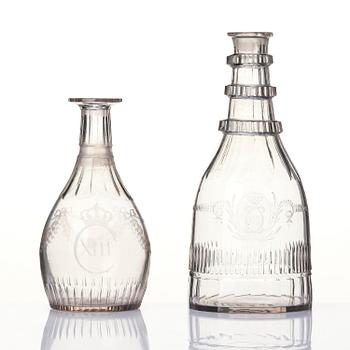 A 12 part glass service engraved by Anders Spolander, with the monogram of Carolus XIII, Reijmyre Sweden, 1810’s.