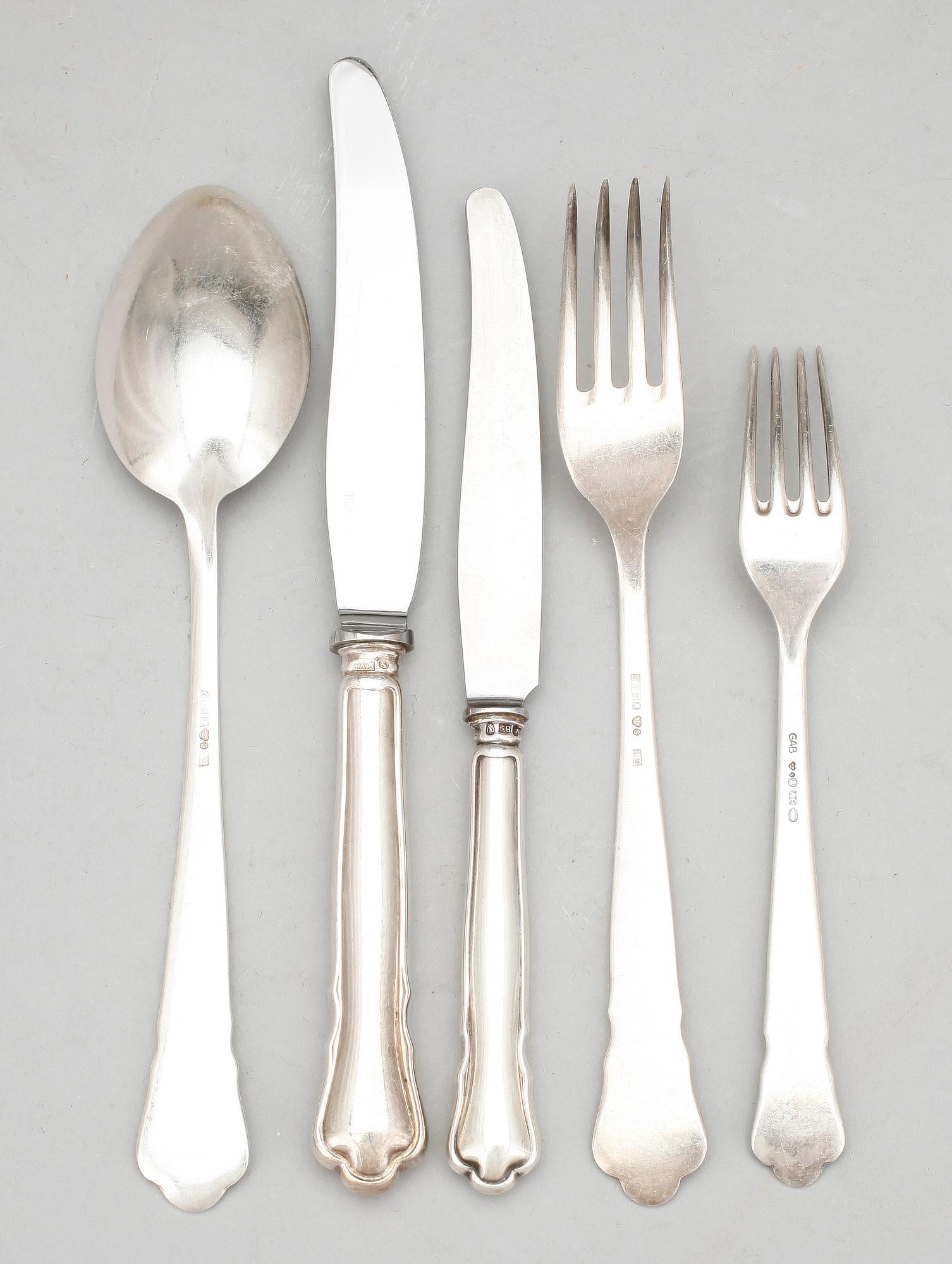 PARTI BESTICK, 29 delar, silver,  "Chippendale", GAB, Stockholm, 1900-tal.