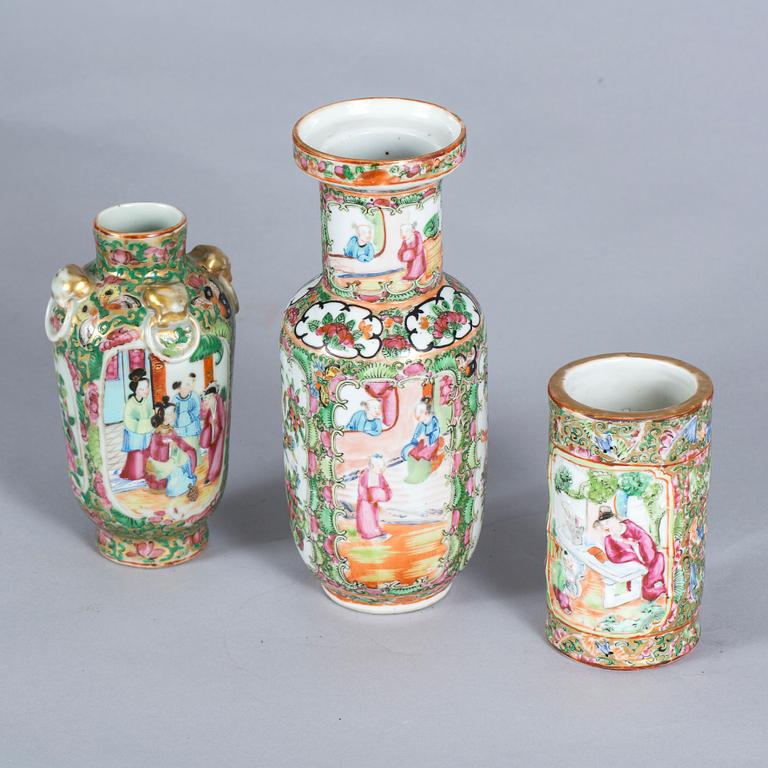 VASER, 3 st, porslin, Kanton, 1800-tal.