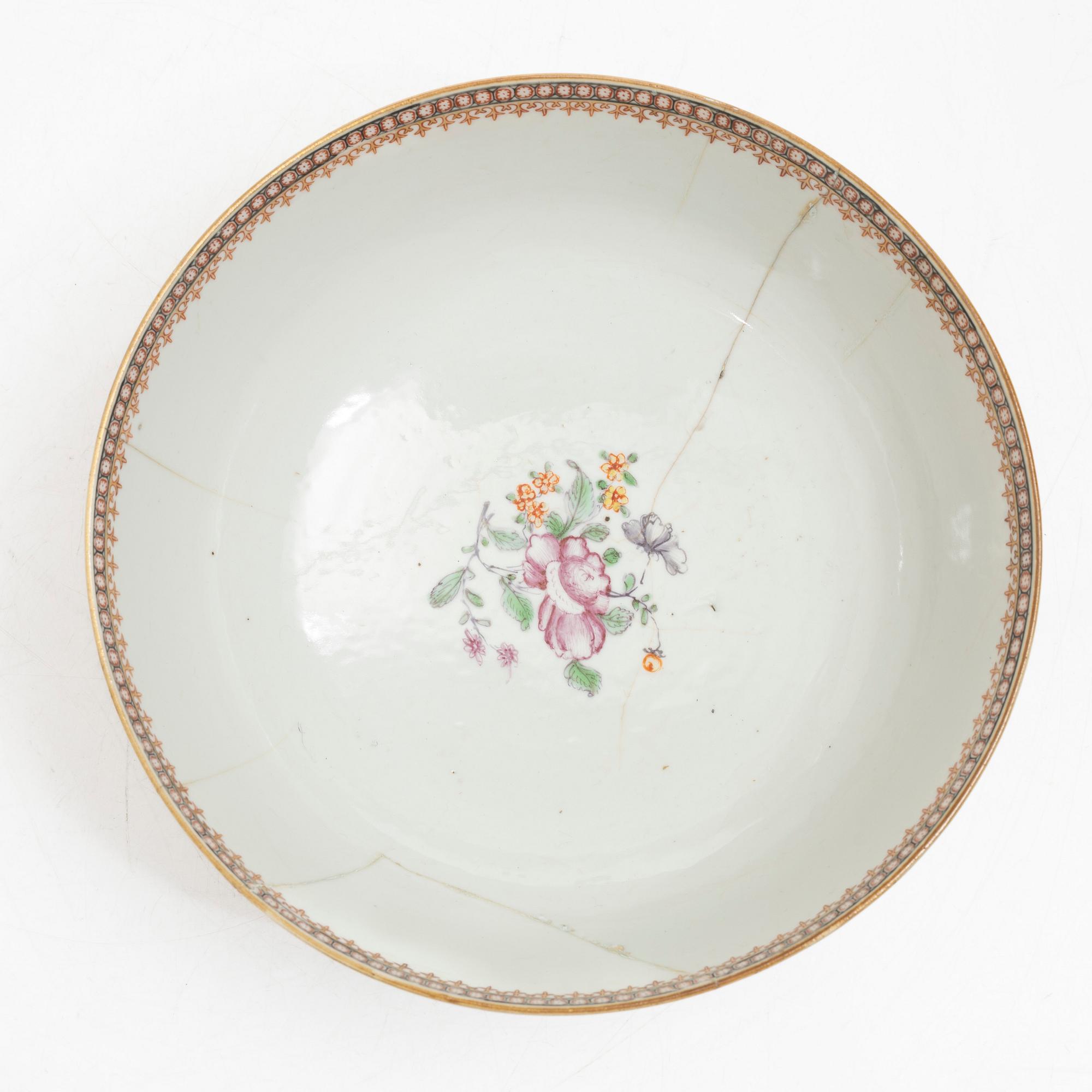 Three porcelain punch bowls, China, Qianlong (1736-95).