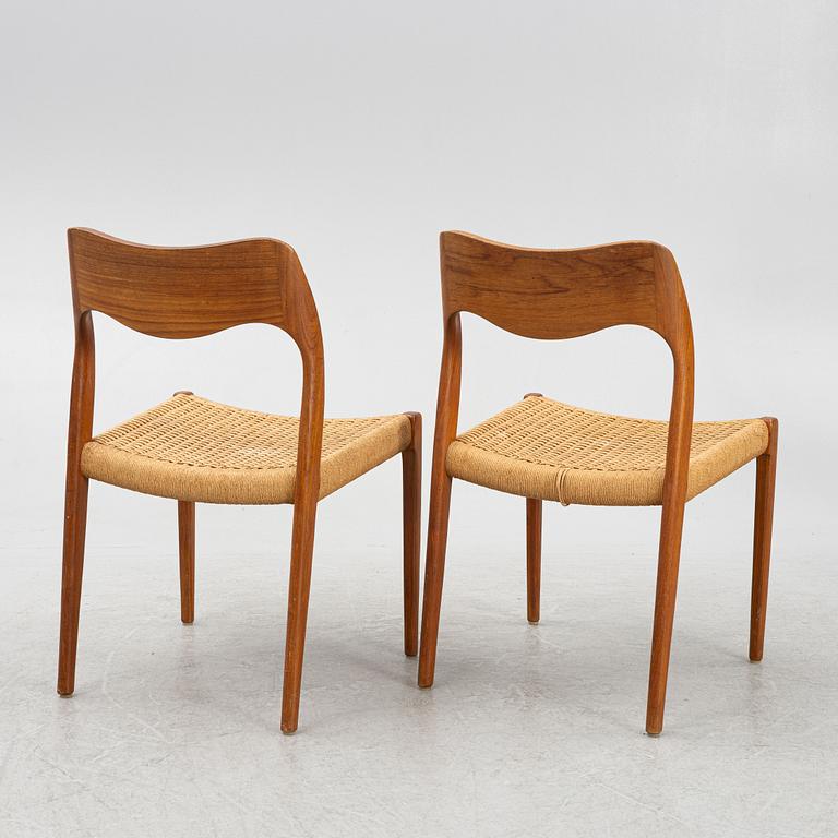 Niels Otto Møller, a set of six model '71' chairs, J.L. Møllers Møbelfabrik, Denmark, 1950's/60's. .