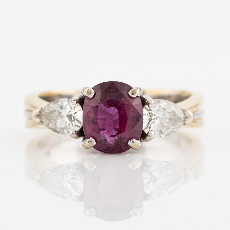 Ring, with ruby and pearl-cut diamonds,