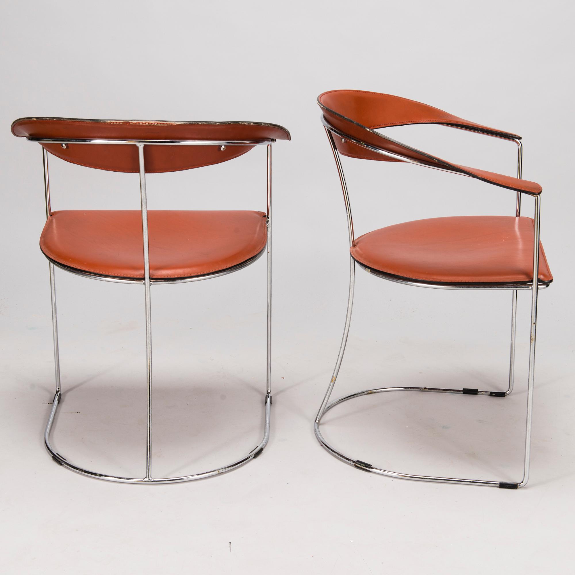A set of five 1980/90s metal and leather armchairs by Arrben