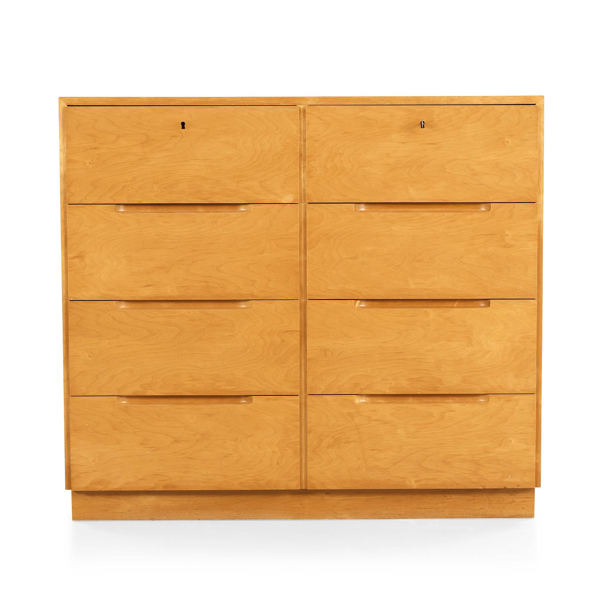 Alvar Aalto, a birch chest of drawers, made on license by Aalto Design Hedemora Sweden 1946-56, for Artek.