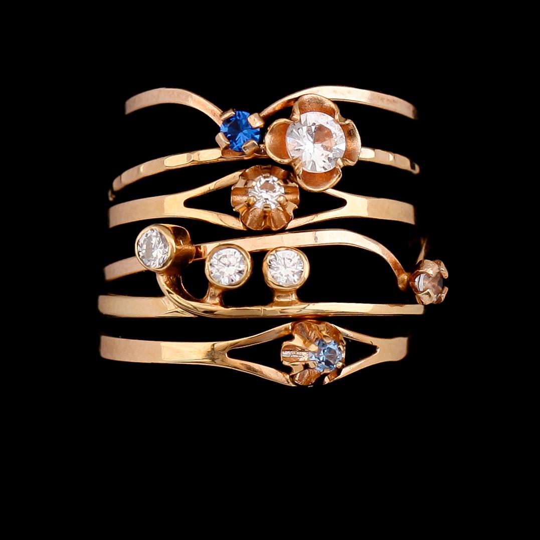 RINGAR, 6 st, 18 k guld med olika stenar. Total vikt ca 5 gram.