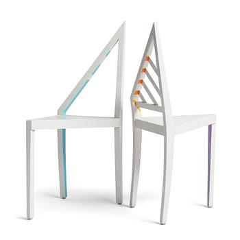 29. A set of two postmodern chairs, signed Lebe & Rast, 'Trigonus X & Y Nr 1'.