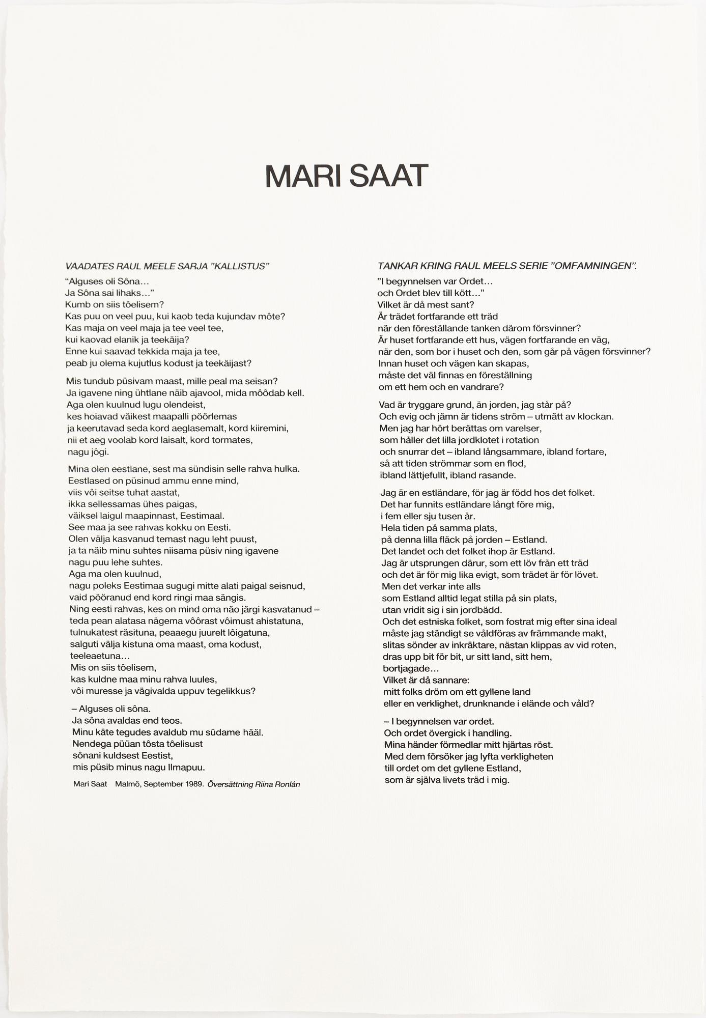 Raul Meel, portfolio with 6 silkscreen in colours, 1989, signed X/X.