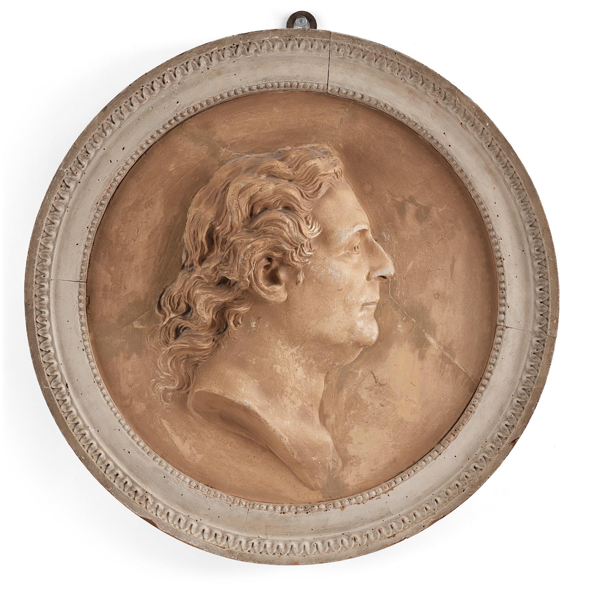 Porträttmedaljong av Johan Tobias Sergel (Sverige 1740-1814), daterad 1783.