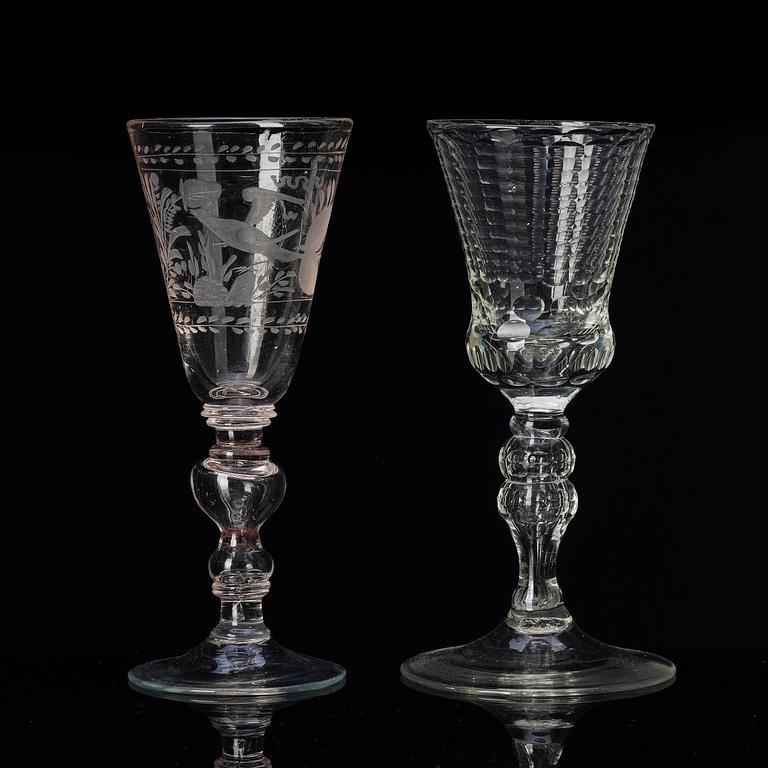 A german cut glass beaker, and a an engraved beaker, 18th century.