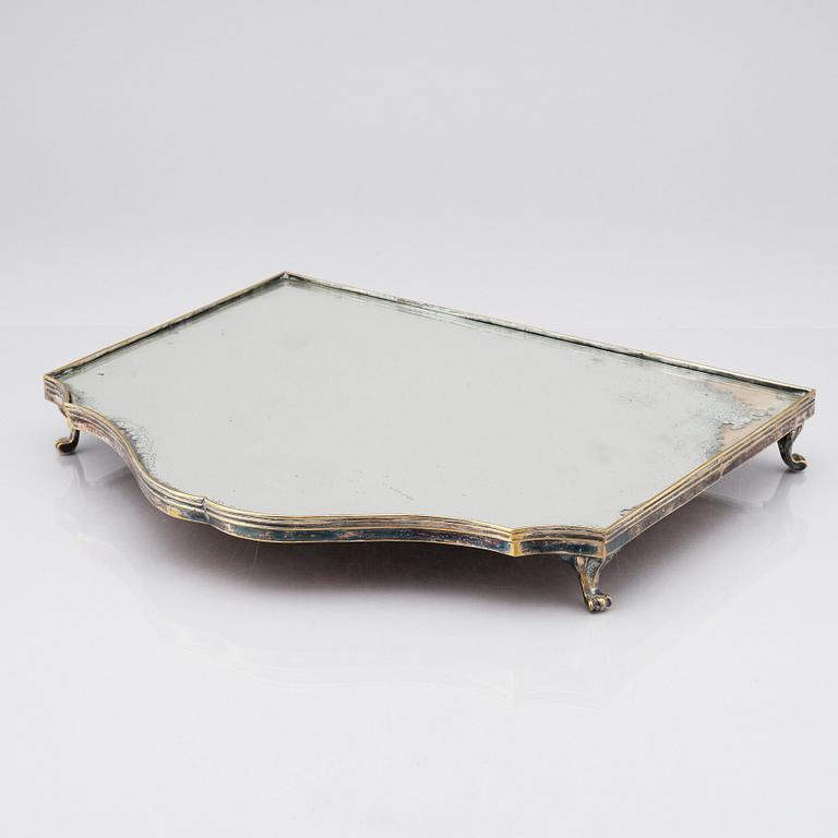 A argent hachè mirrored dinner table plateau, 18th century.