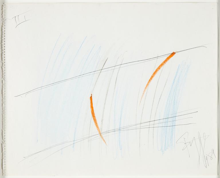 Eddie Figge, mixed media on paper, signed and dated 1989.