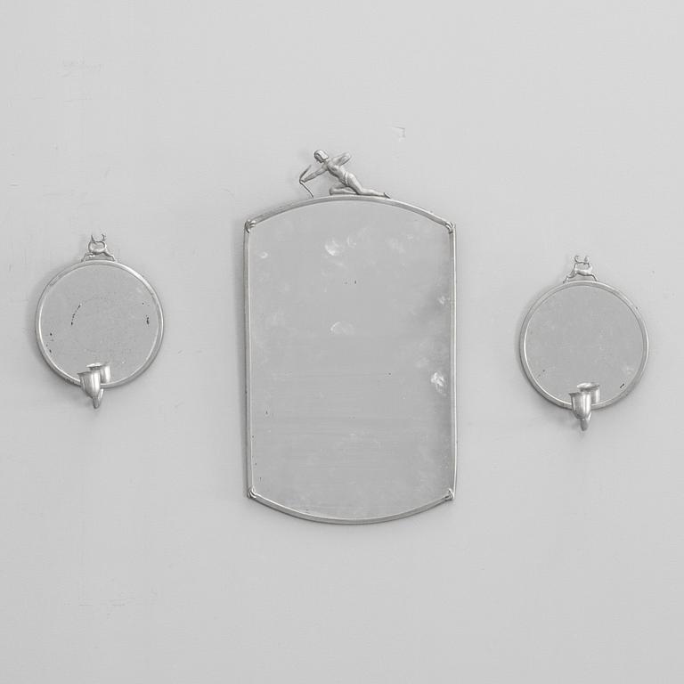 SPEGEL och SPEGELLAMPETTER, ett par, art deco, tenn.