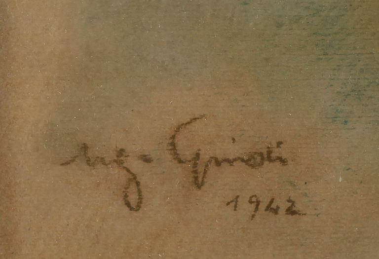 OKÄND KONSTNÄR, pastell, otydligt signerad möjligen Grinoli, datering 1942.