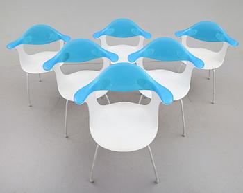 KARMSTOLAR, 6 st, "Bluebelle, Spin", Ross Lovegrove, Driade Aleph, 1900-talets slut.