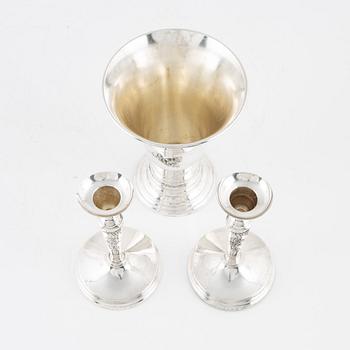 A vase and a pair of silver candlesticks by Meya Lerible for Mema, 1990's/2000's.