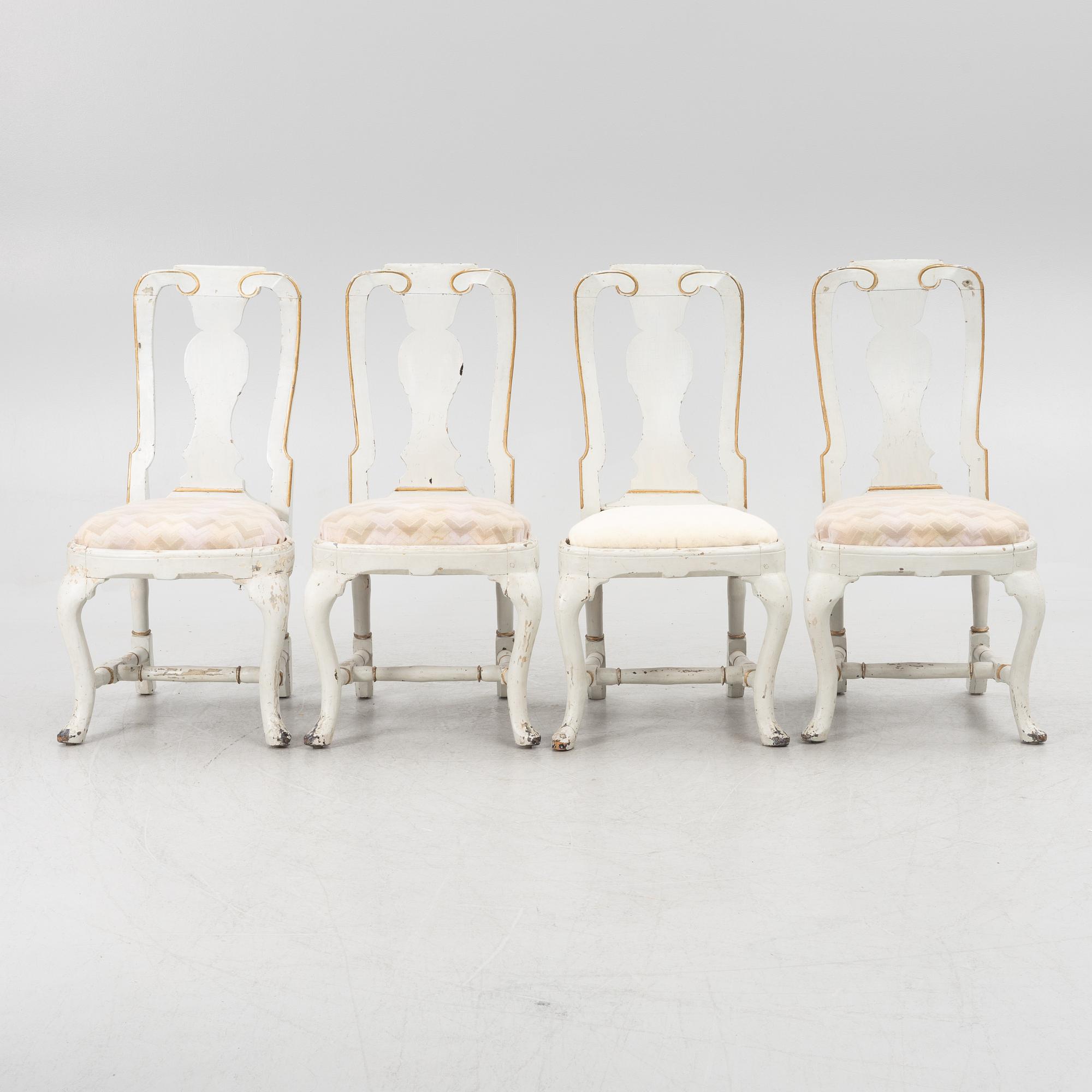 Chairs, 4 pcs, probably Bergslagen, mid-18th century, Late Baroque.