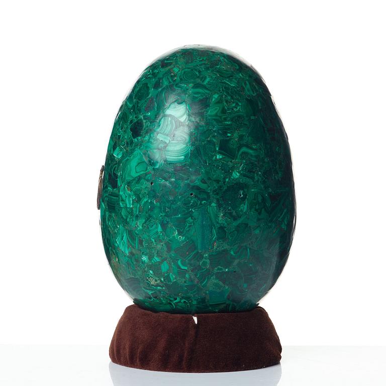 A Russian 19th Century malachite veneered egg.
