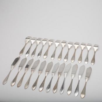 FISKBESTICK, 24 delar, nysilver, 1900-talets första hälft.