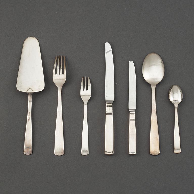 Jacob Ängman, a 66 piece "Rosenholm" silver part flatware service, maker's mark GAB, Stockholm, 1960/70s.