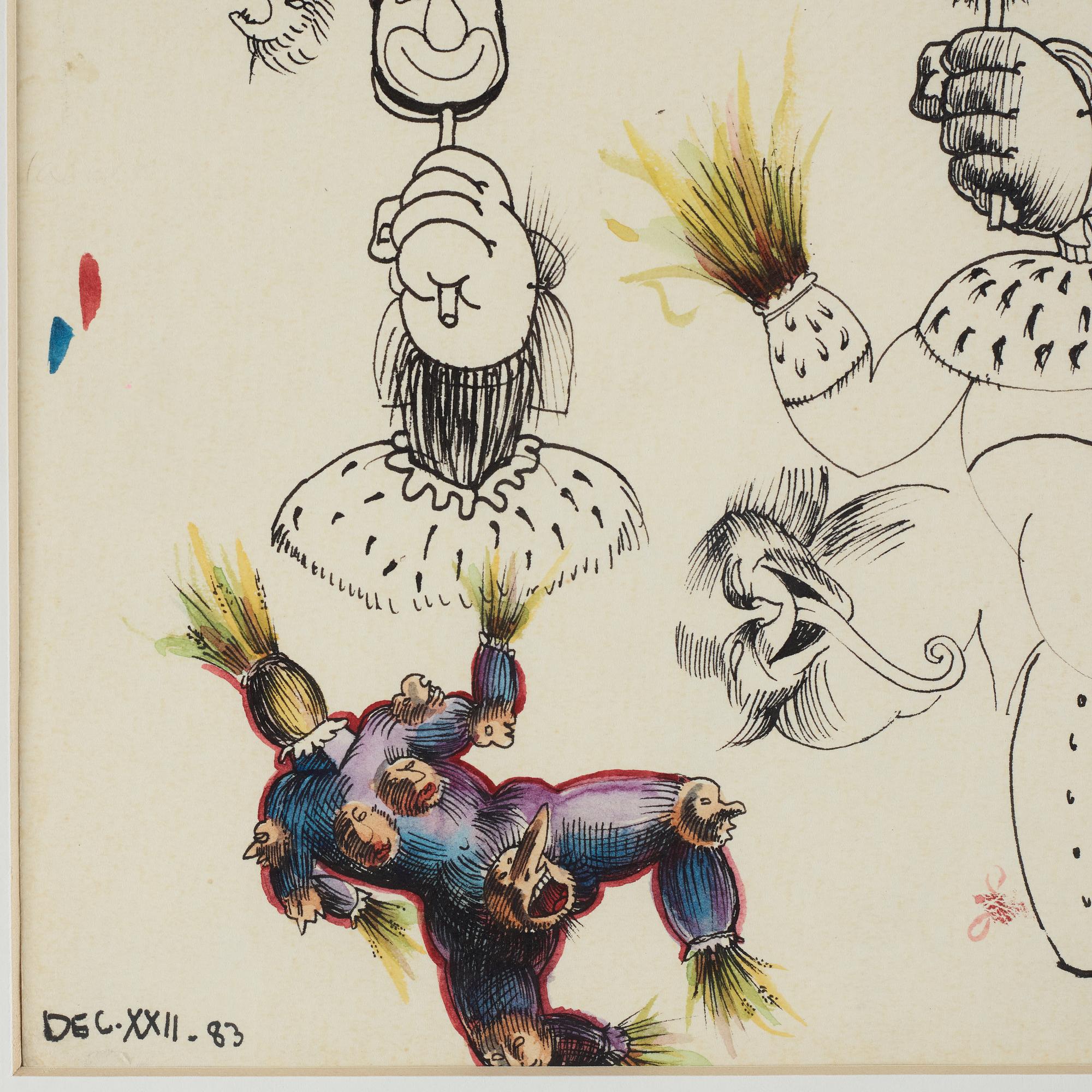 Ulf Rahmberg, mixed media on paper, dated dec XXII -83. On verso signed with monogram.