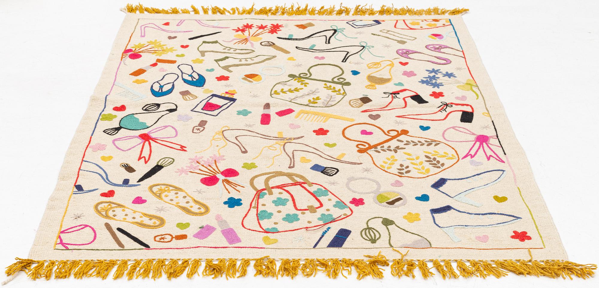 Matta, Kelim, handbroderad, 199 x 148 cm.