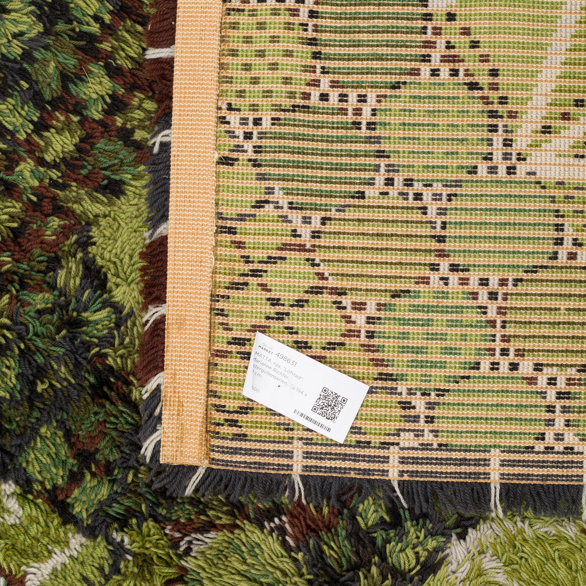 MATTA, rya, "Löfstad", Marianne Richter, Östergyllenserien. Ca 194 x 139 cm.