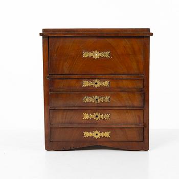 A Swedish Empire mahogany minature commode, first part 19th century.