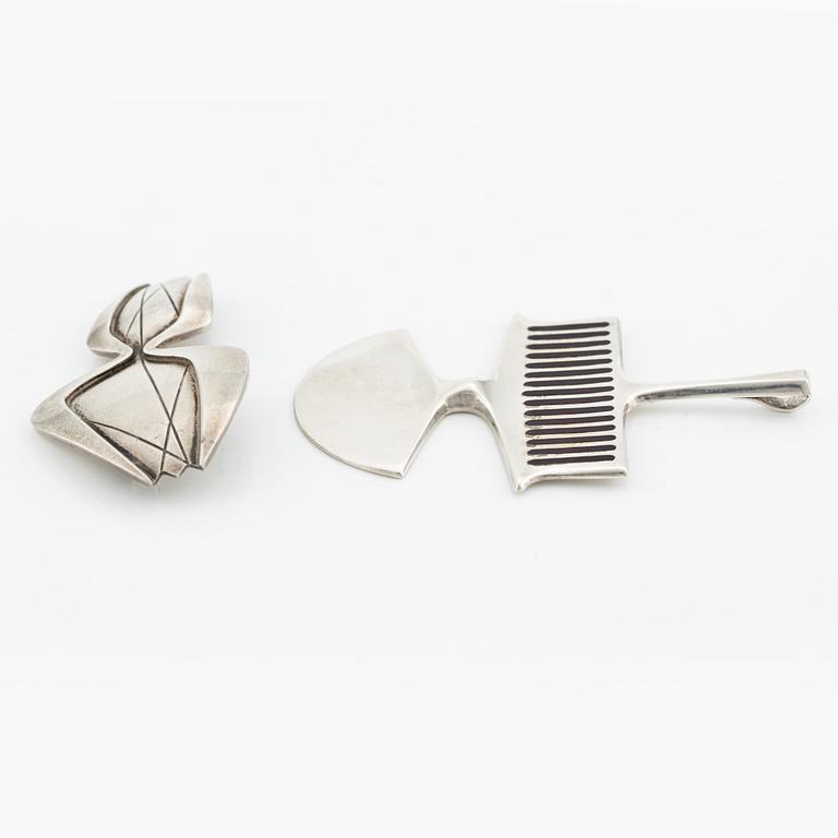 Brosch och hänge, Birger Haglund och David Andersen, silver med lila emalj.