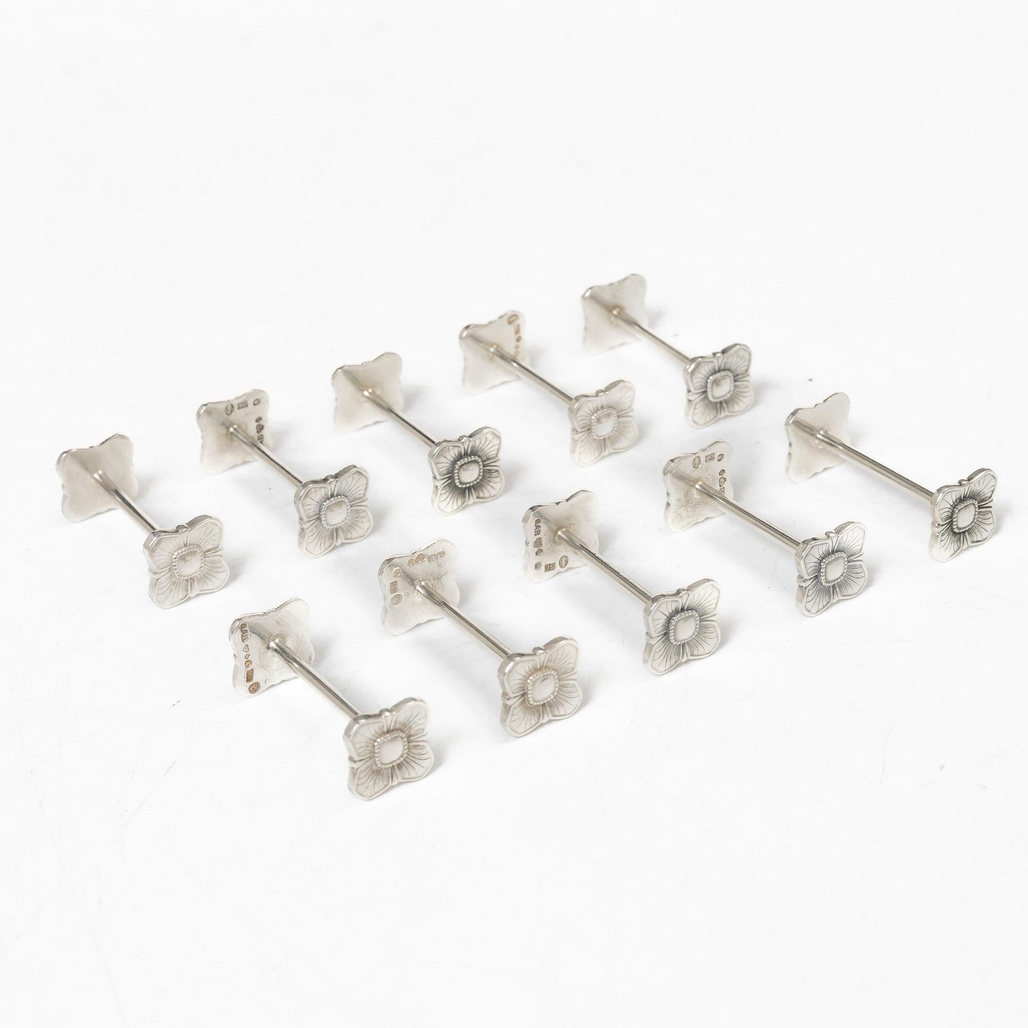 Hummergafflar, 5 st, samt smörhundar, 10 st, silver, 1900-talets mitt.