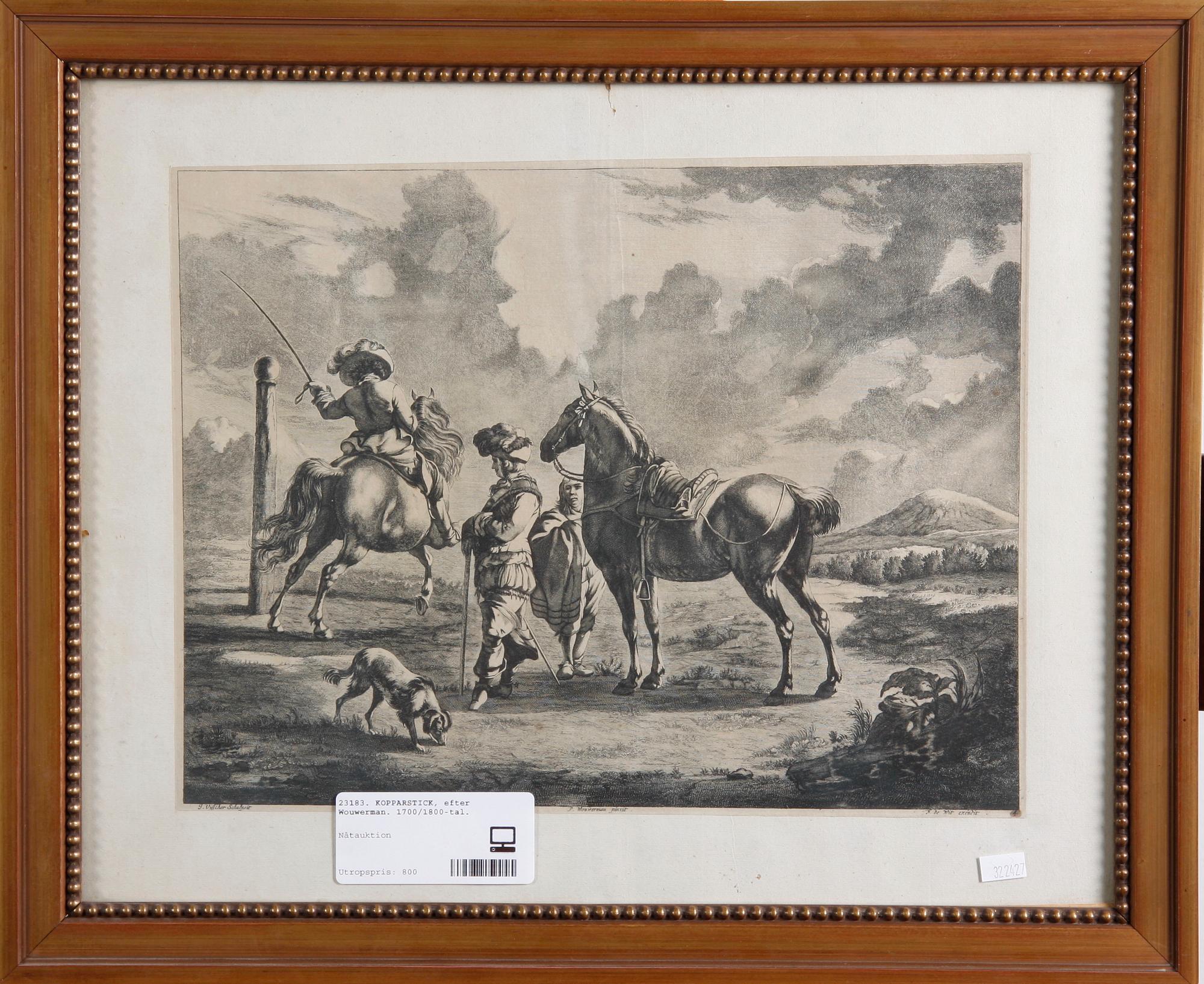 KOPPARSTICK, efter Wouwerman. 1700/1800-tal.
