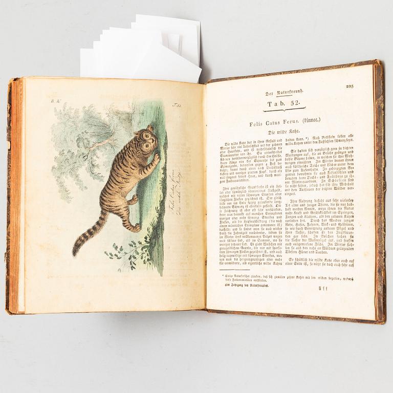 BOOK, with hand coloured dry needle engravings.