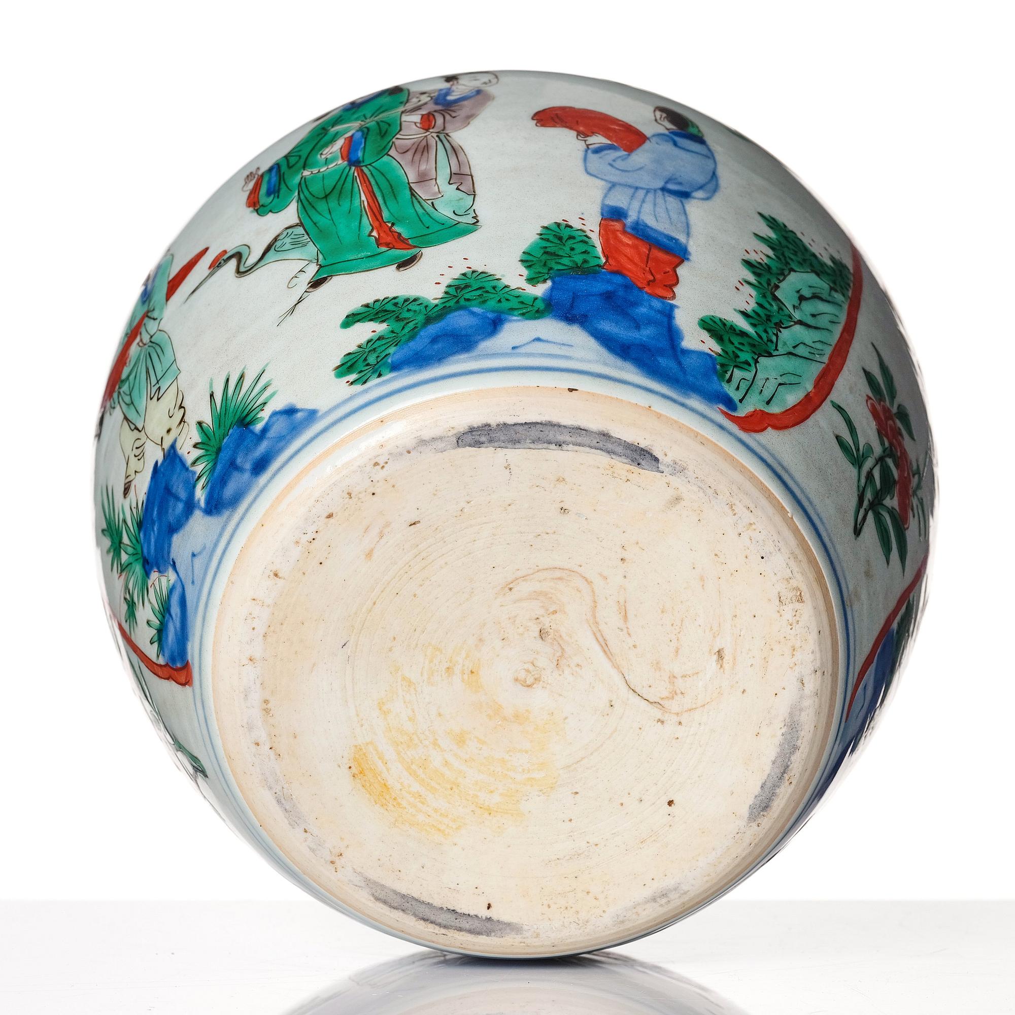Kruka med lock, porslin. Transition, Kina, 1600-tal.