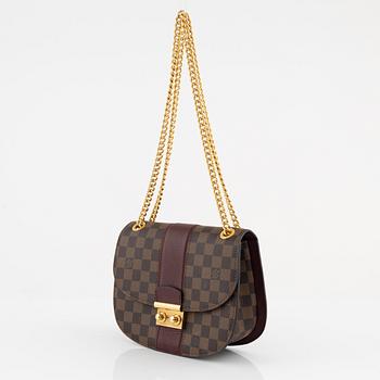 Louis Vuitton, a Damier Ebene and burgundy leather 'Wight' handbag, 2017.