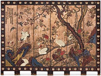 A six leaf coromandel lacquer screen, Qing dynasty (1644-1912).