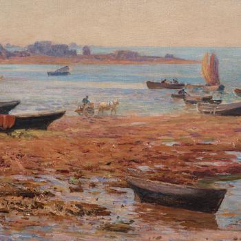 Alfred Wahlberg, Harbor Scene at Saint Guénolé.