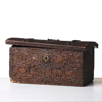 A casket and lid, C14 dated, second half of the 17th century.