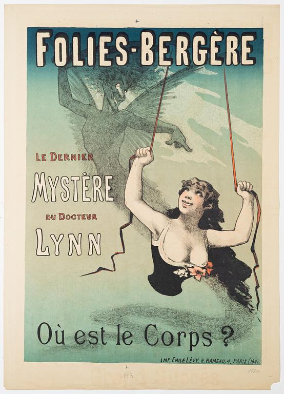 A lithographic poster, 'Folies-Bergère Où est le Corps?', Imp. Emile Lévy, 1884.