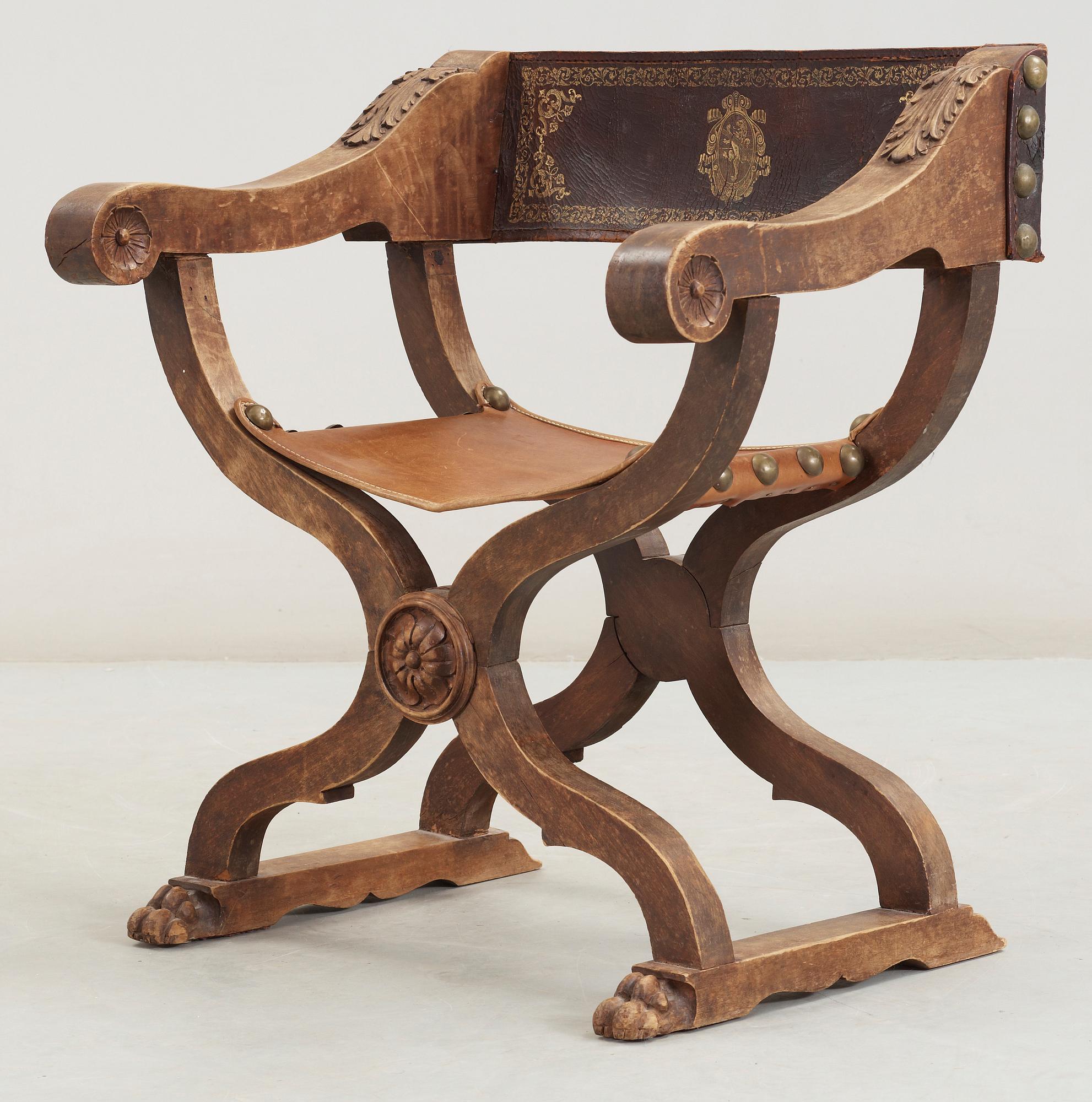 KARMSTOL, s.k. "Dantestol", nyrenässans, 1800-talets slut.