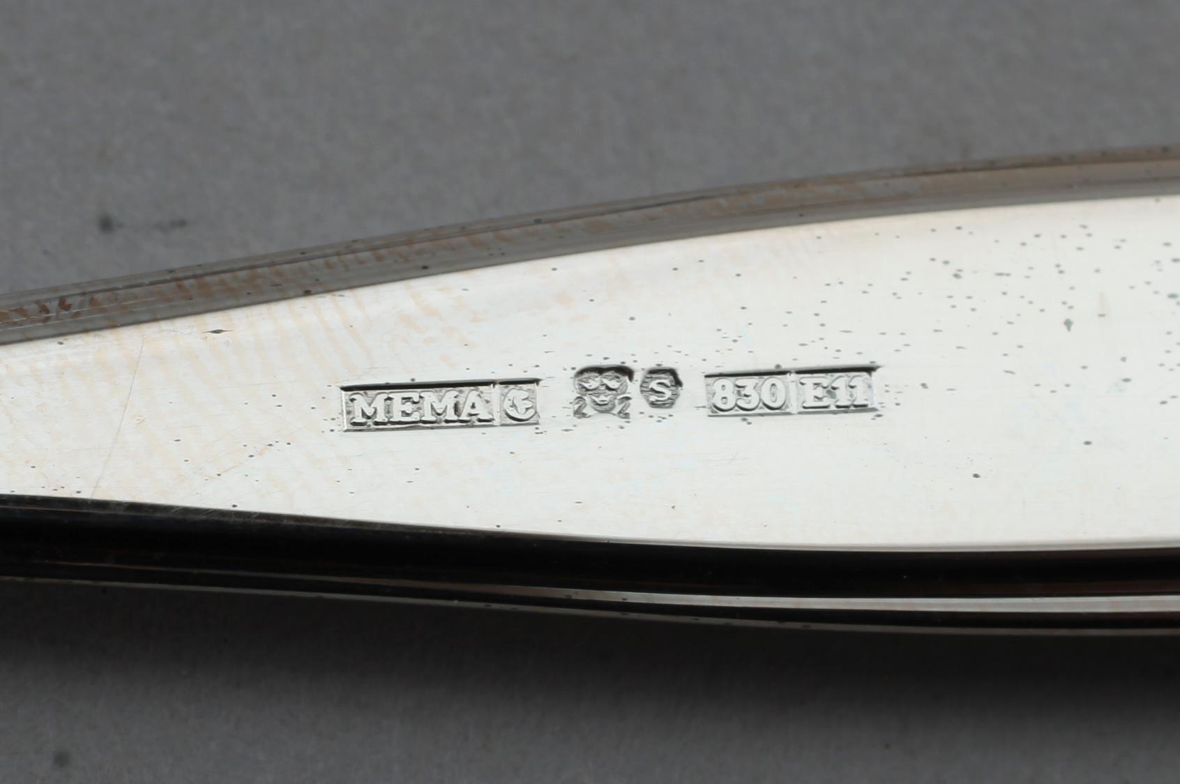 BESTICK, 12 snarlika delar, silver, MGAB och Mema, 1960/70-tal. Vikt med stålblad ca 340 g.